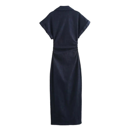 Robe midi ajustée en jean Daria | Ceinture plissée et fermeture éclair latérale 5
