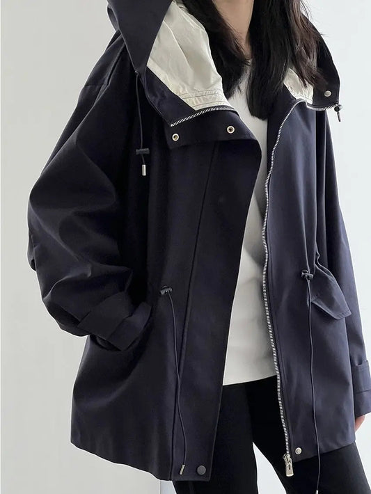 Trench-coat court à capuche pour femme Luma | Coton, épaules larges 0