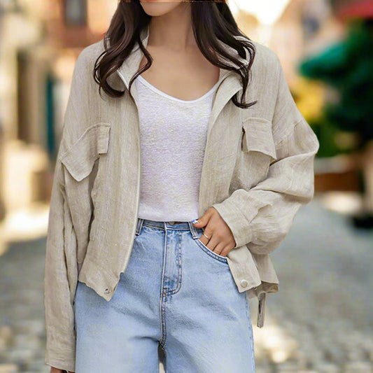 Veste légère style coréen Flera pour femme | Manches longues, lin et coton 0