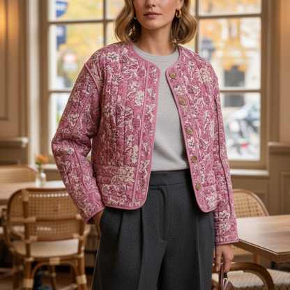 Veste matelassée fleurie Aura pour femme | Manches longues et col rond 0