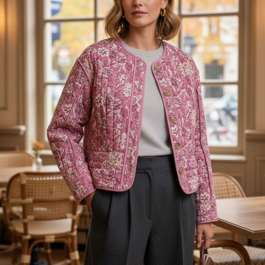 Veste matelassée fleurie Aura pour femme | Manches longues et col rond 0